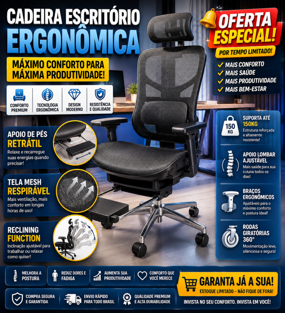 Cadeira Escritório Ergonômica com Apoio