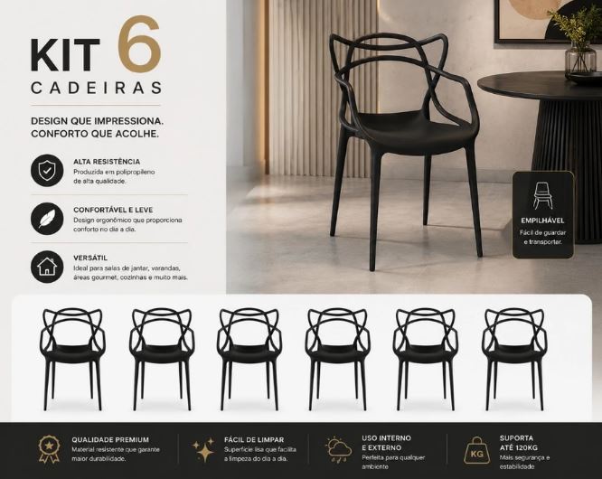 Conjunto Kit 6 Cadeiras Empilháveis