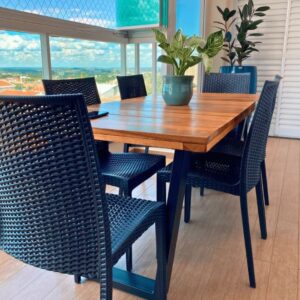 Kit 6 Cadeiras Rattan Preta para Sala de Jantar