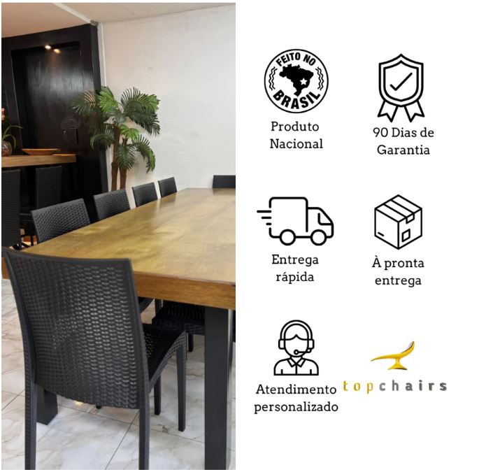 Kit 6 Cadeiras Rattan Preta para Sala de Jantar