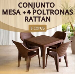 Conjunto Mesa com 4 Cadeiras Rattan