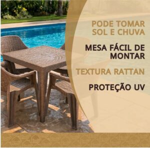 Conjunto Mesa com 4 Cadeiras Rattan