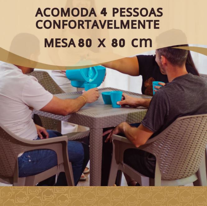 Conjunto Mesa com 4 Cadeiras Rattan