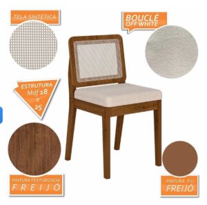 Kit 6 Cadeiras Sextavada Sydney Freijó/Bouclé
