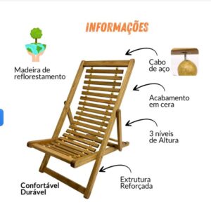 Espreguiçadeira de Madeira e Fios de Aço